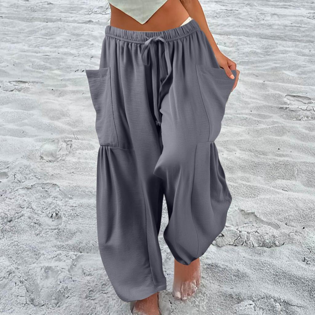 Женские широкие льняные брюки больших размеров со средней талией, летние мешковатые брюки