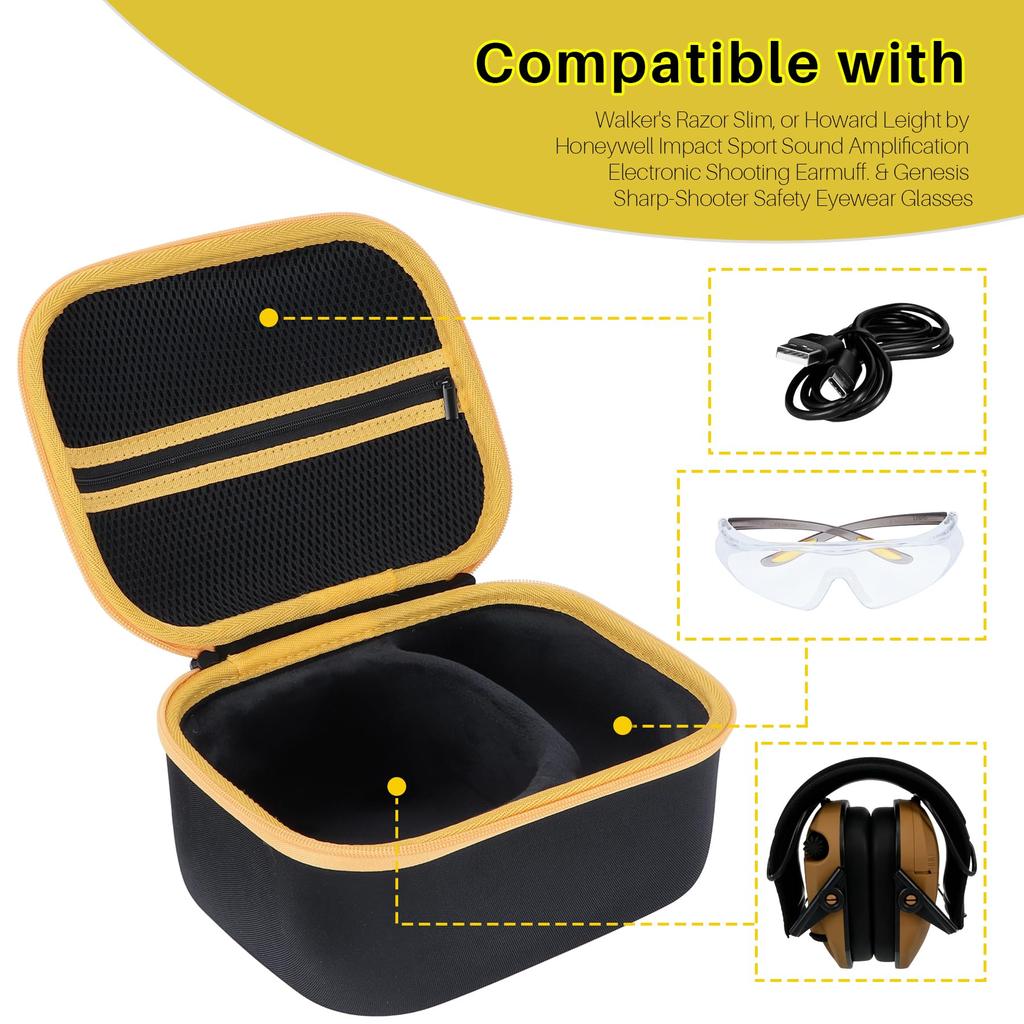 RAZOR SLIM ELEC MUFF Slim Electronic Earmuffs with Storage Case [Peyyargo] Walker's (Black + Yellow)