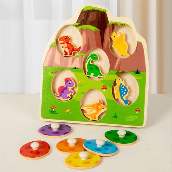 1 комплект деревянных досок-пазлов с динозаврами, 3D-доска для игры в яйца динозавров, мелкая моторика, цвет, форма, дошкольное обучение, развивающая игрушка-головоломка