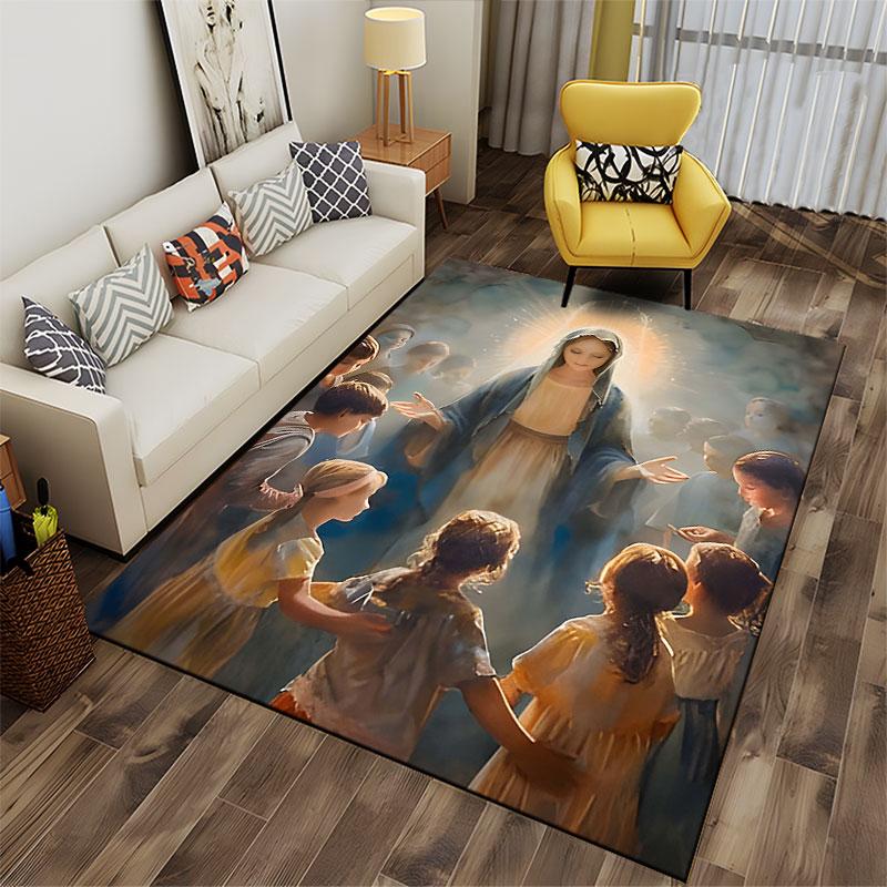 Holy Mary with Children Scene suitable as a non-slip mat for the living room or bedroom sofa