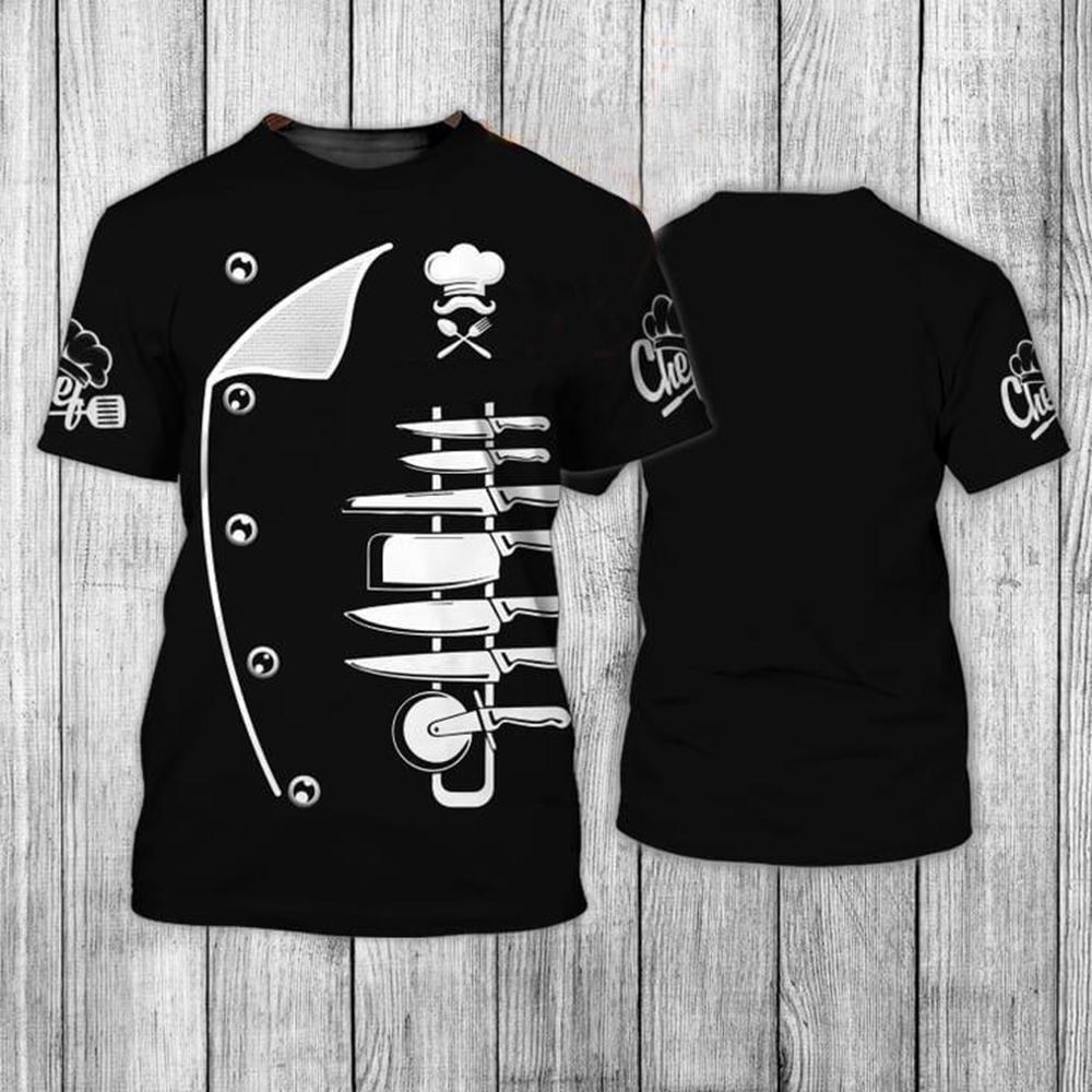 Летняя мода Шеф-повар и его инструменты Униформа, напечатанная на 3D-принтере, персонализированное творчество, удобные футболки