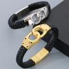 Плетеный кожаный браслет в стиле наручников, мужской браслет из нержавеющей стали 316L, браслет с подвесками для мужчин, золотистого цвета, мужское ювелирное изделие с магнитной застежкой