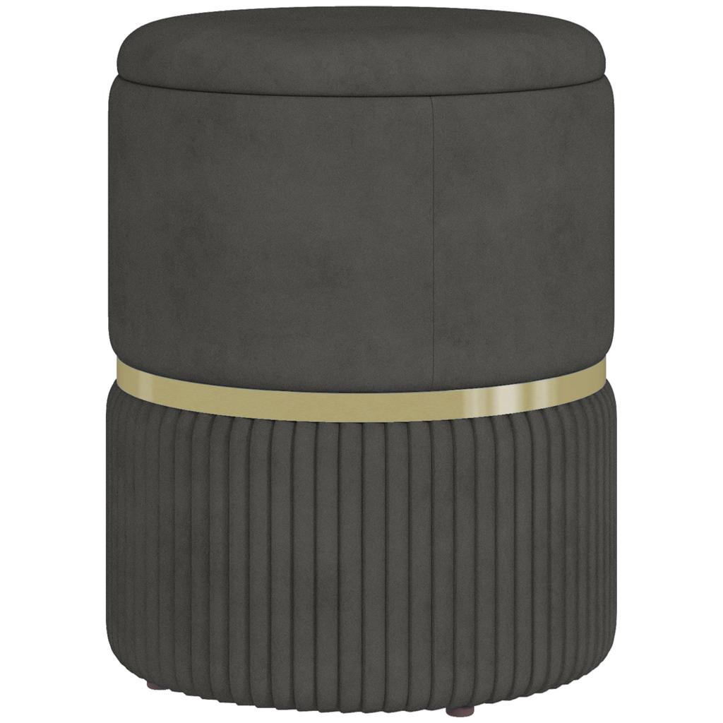 Pouf Ottoman Footrest Storage Box In Corduroy Velvet 36 X 36 X 44 Cm For Living Room Bedroom Gray