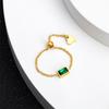 Fashion Stainless Steel Chain Green Black Zircon Adjustable Rings Creative Tassel Square Finger Rings Birthday Jewelry