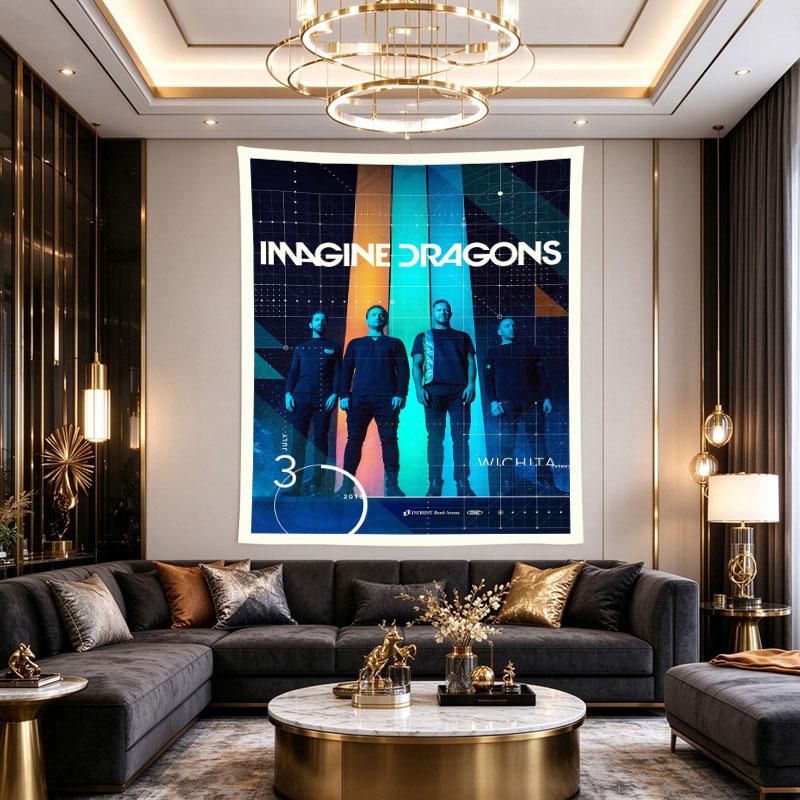 Imagine Dragons Wichita 2018 Concert Poster Band Geometric Space Neon Art