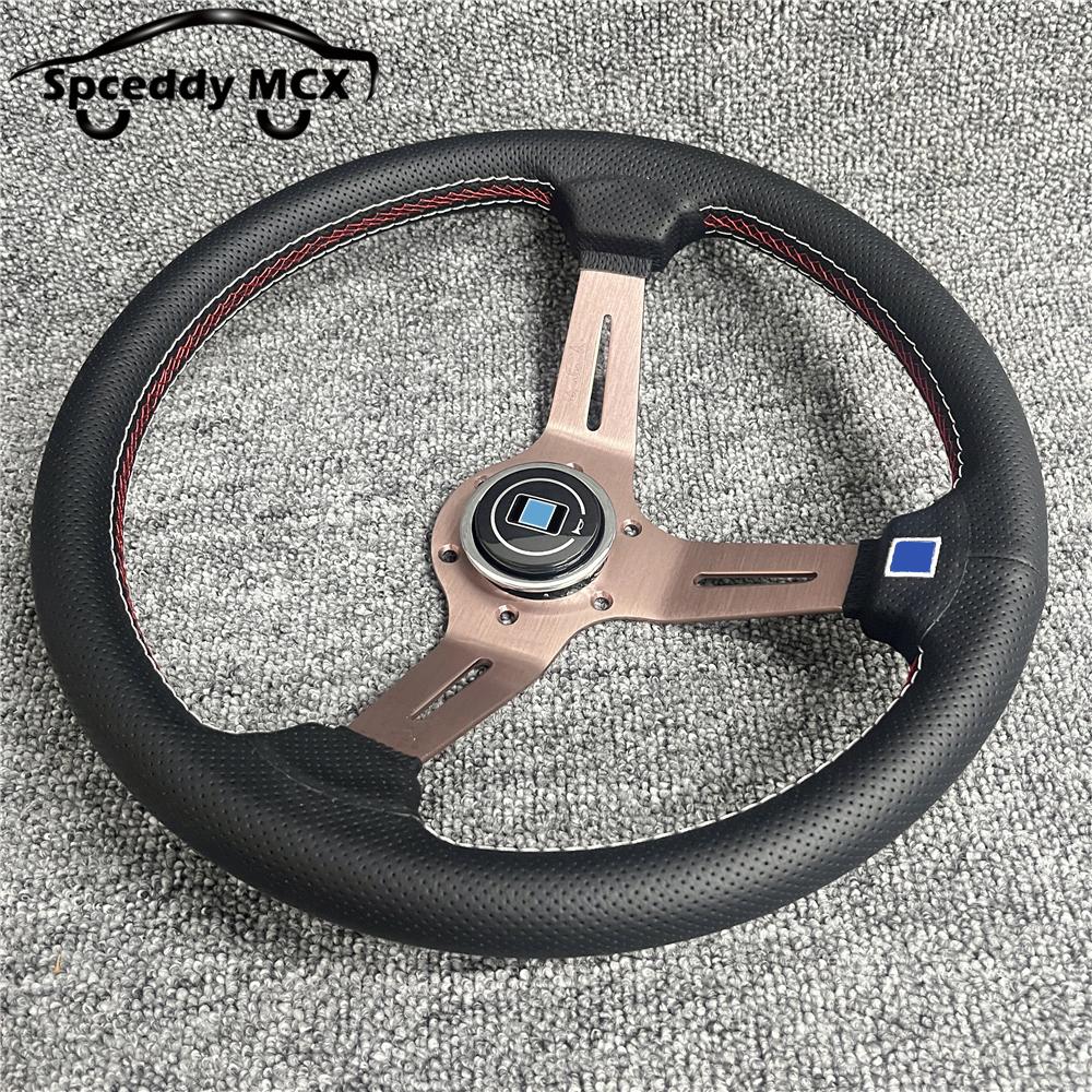 Spceddy For Steering Wheel 14inch 350mm Perforated Leather Concave Car Sports Steering Wheel