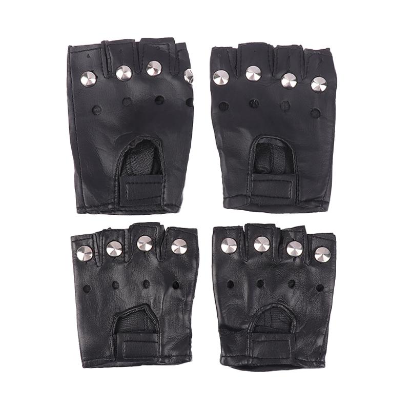 1 Pair Unisex Black Pu Leather Fingerless Gloves Female Half Finger Driving Women Men Sports Guantes Motor Punk Gloves