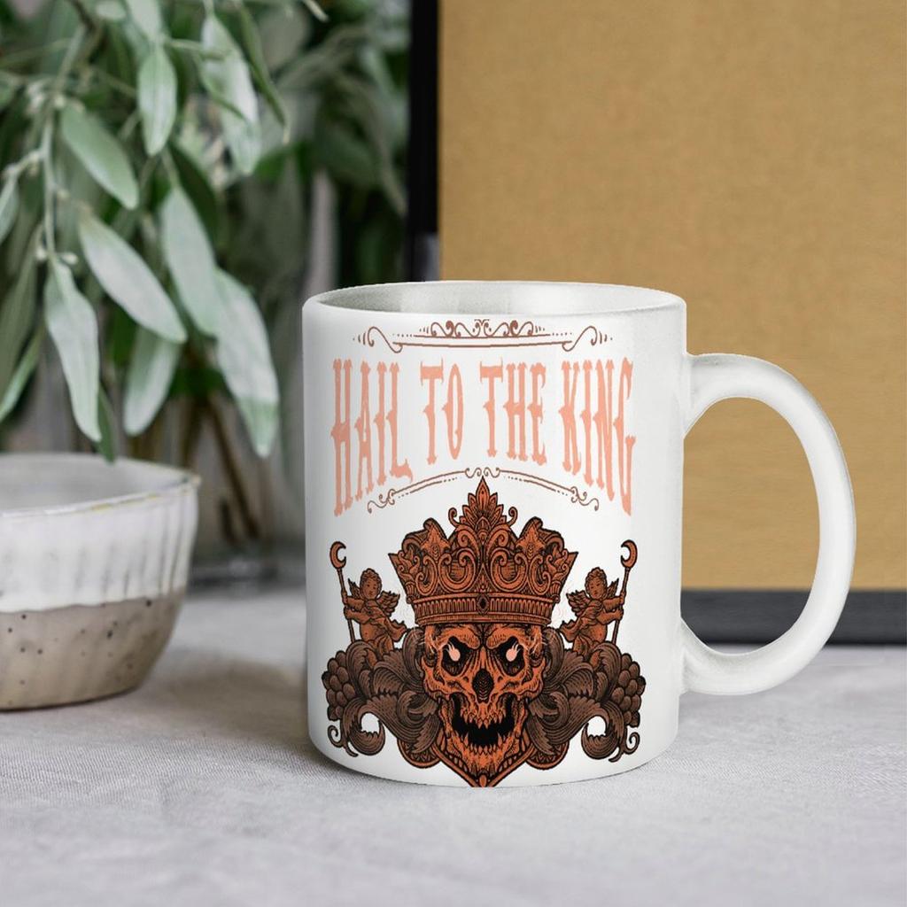 11oz White Ceramic Cup with Printed Design on Both Sides, Perfect for Morning Coffee and Relaxing Beverage Moments