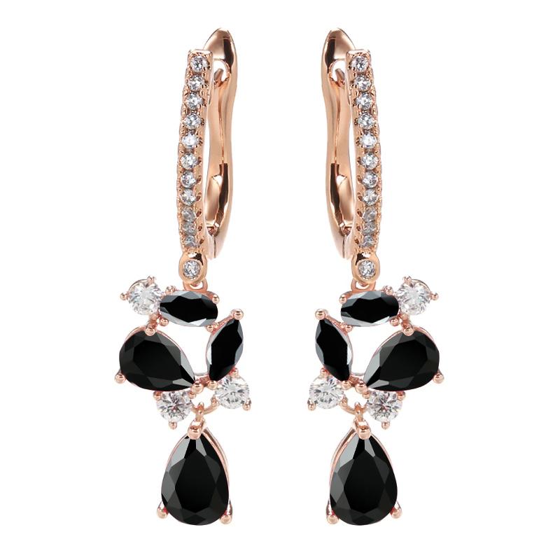 Новые длинные серьги-капли золотого цвета для женщин, серьги-капли с кристаллами и цветком, красный камень и циркон, модные ювелирные изделия