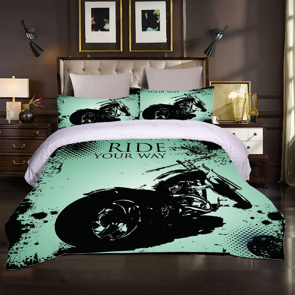 Double Linens Collection 3 Pieces 3D Sporty Cool Motorbike Bedding Collection Quilt Duvet Cover Comforter Children Bed Birthday Gift