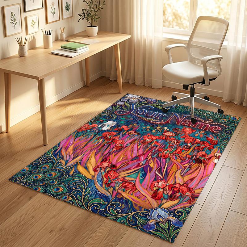 Floral Fantasy Theme Soft Crystal Velvet Rug Custom Name & Text Print Non Slip Floor Rug for Bedroom Living Room