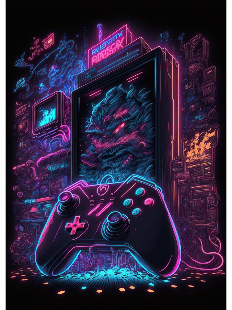 Неоновый красочный геймерский контроллер, крутой игровой настенный художественный холст, живопись, поп-арт, постеры и принты, декор для комнаты, подарок, Cuadros, без светодиода