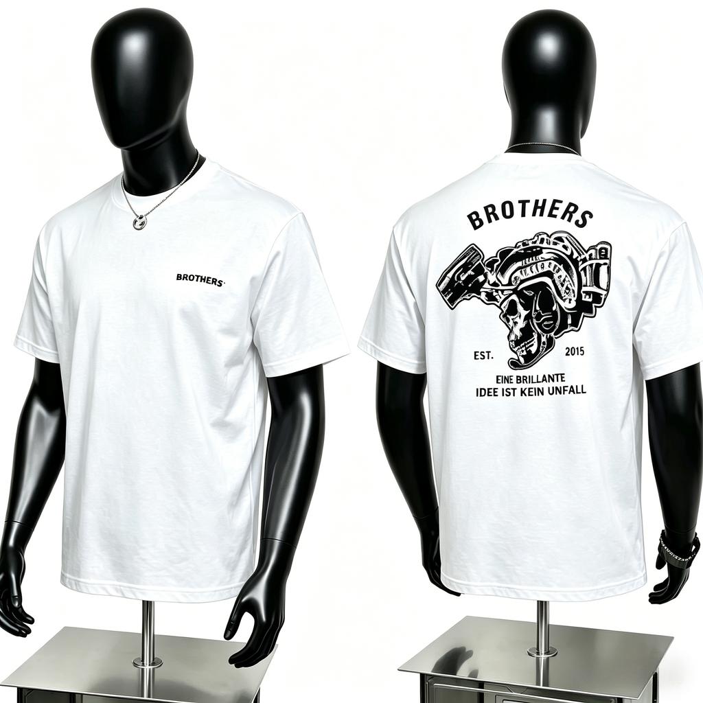 Retro Mechanic Skull Graphic Cotton Tee Brothers Print T Shirt Hardcore Workwear Streetwear Casual Top
