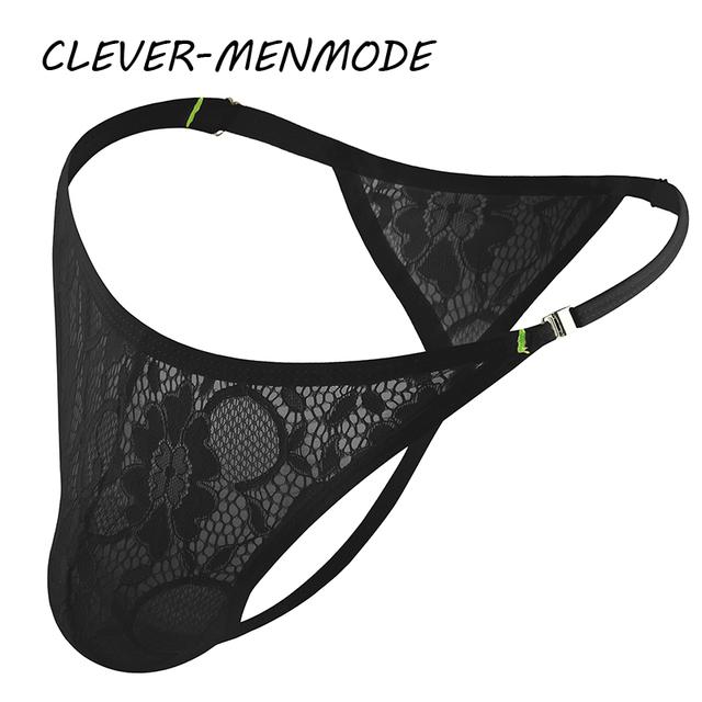 Мужские сексуальные кружевные стринги с боковой пряжкой, регулируемый ремень, стринги, нижнее белье, экзотические кружевные прозрачные трусики, мини-манкини для нижней части тела
