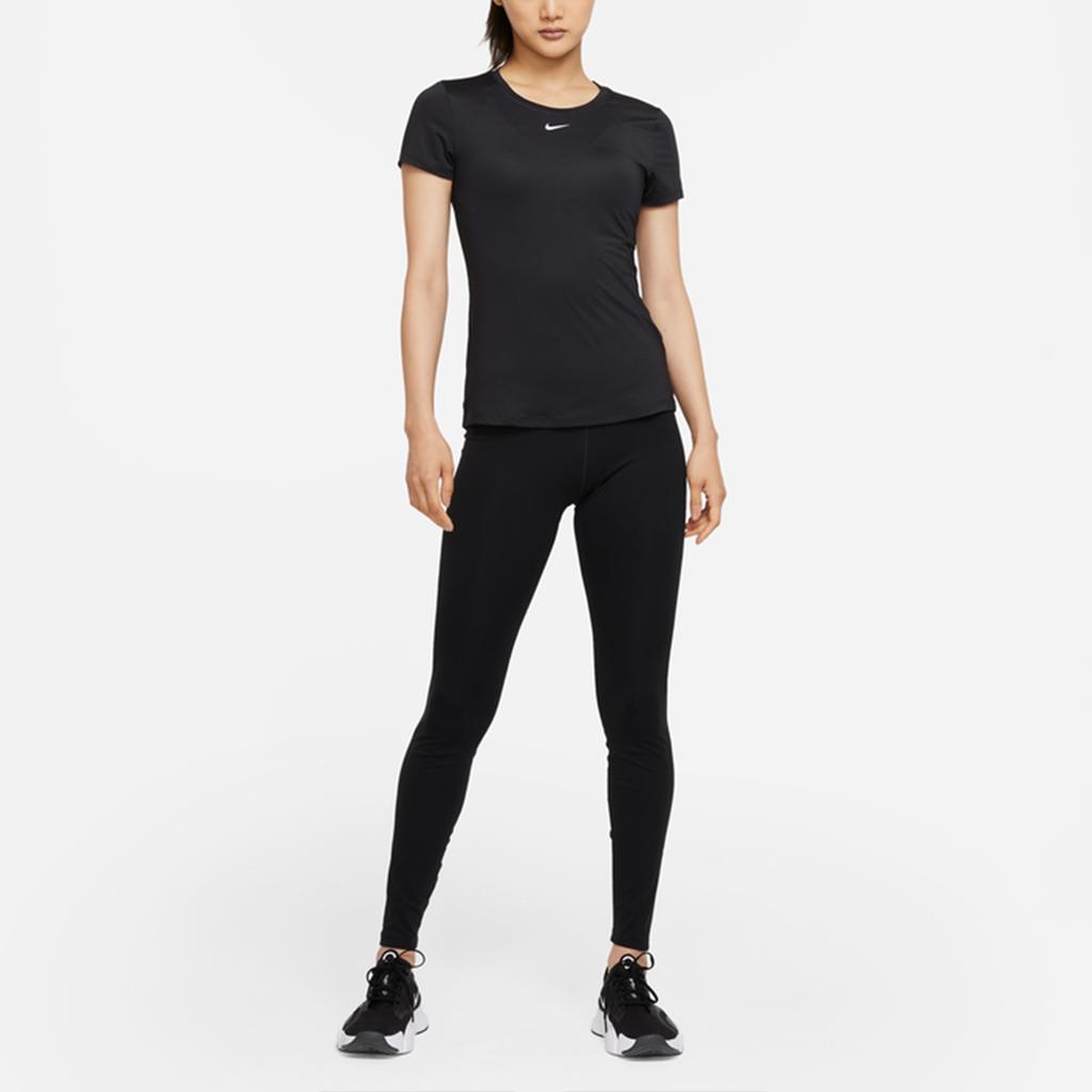 Nike Dri-Fit One Однотонная быстросохнущая спортивная футболка с принтом и коротким рукавом, женские топы, черные DD0627-010