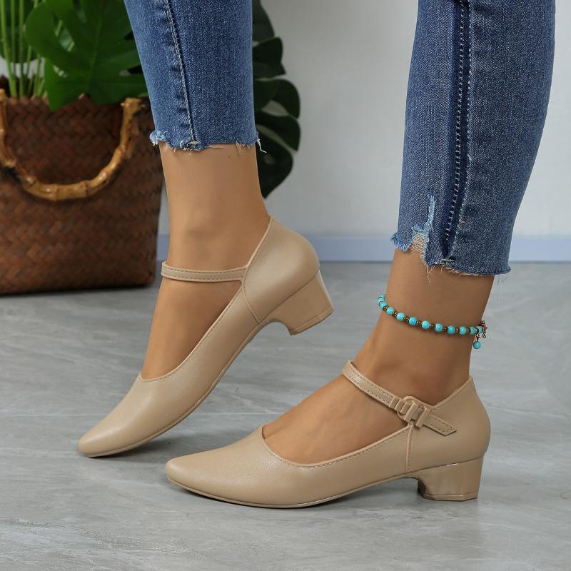 Туфли для женщин 2024 года, базовые женские туфли на высоком каблуке, фирменные офисные туфли-лодочки, женские туфли с заостренным носком, пряжкой, ремешком, квадратным каблуком