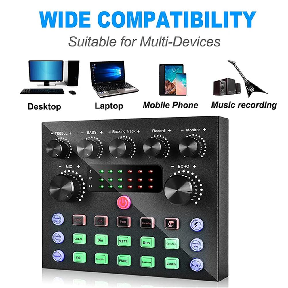 Audio Mixer Sound Card Audio Interface With DJ Mixer And Voice Changer Studio Broadcast Microphone For Live Streaming Podcasting Gaming