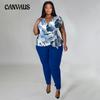 Women's Spring and Summer Printed V-Neck Short Sleeve Top Long Pants Casual Suit