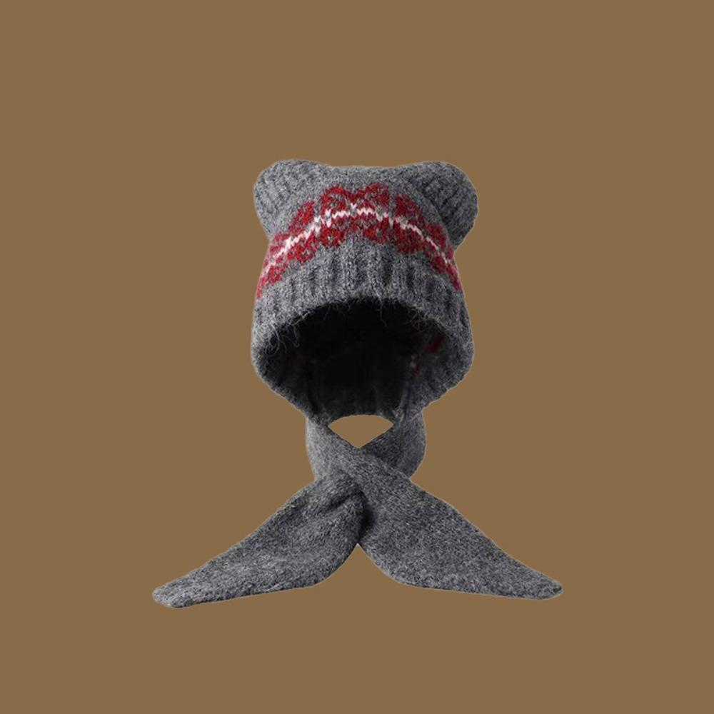 Ethnic Style Jacquard Knitted Hat Fair Isle Style Printing Knit Cap Cute Bear Ears Beanies Outdoor