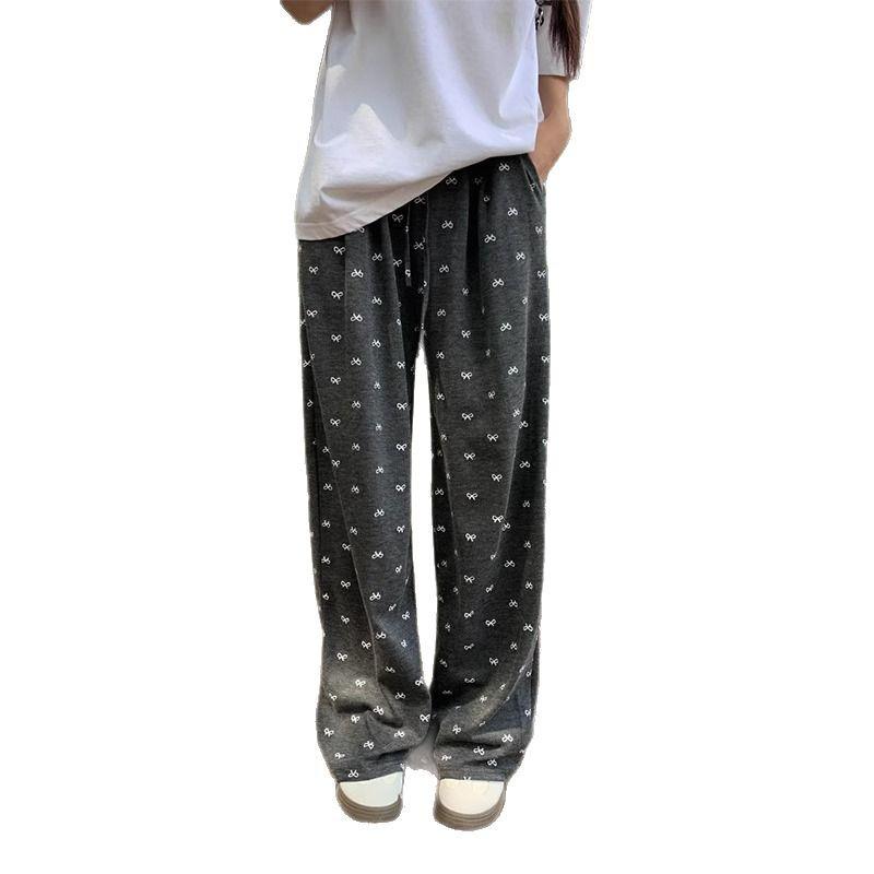 Petite High-Waisted Wide-Leg Slimming Pants for Women - Bow Detail, Spring & Autumn Style, Fits 145cm Height