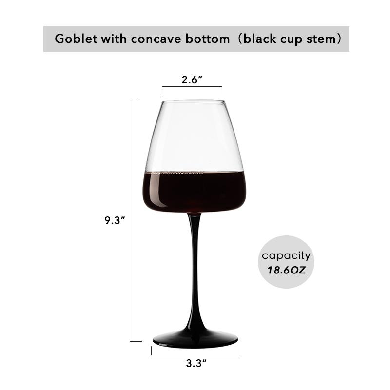 Concave Bottomed Red Wine Glass, Hand Blown Red Bottomed Large Crystal Wine Glass,Transparent/Black Long Handled Glassware