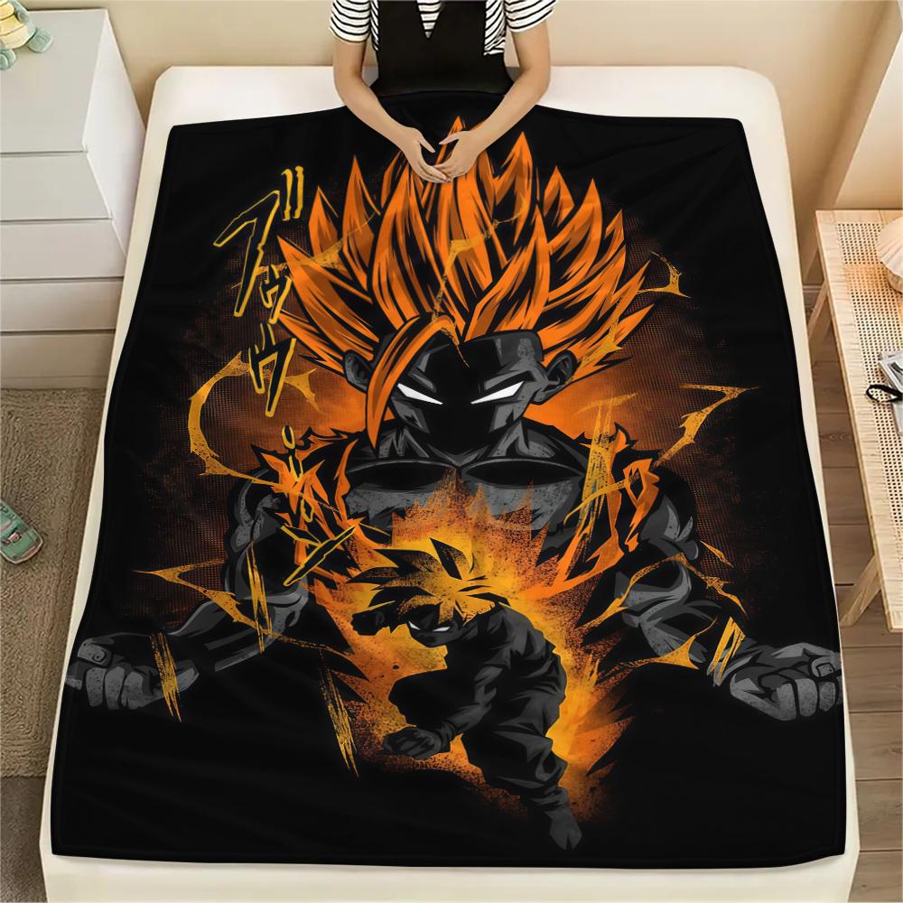 Dragon Ball Z Print Flannel Blanket, Warm for Sofa Bed Chair Picnic Travel, Bedroom Decorative Home Throw -HE12