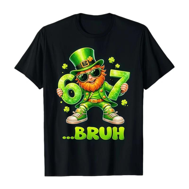 Funny St Patricks Day Leprechaun 67 Six Seven Bruh 6 7 Meme Boys Girls T-Shirt