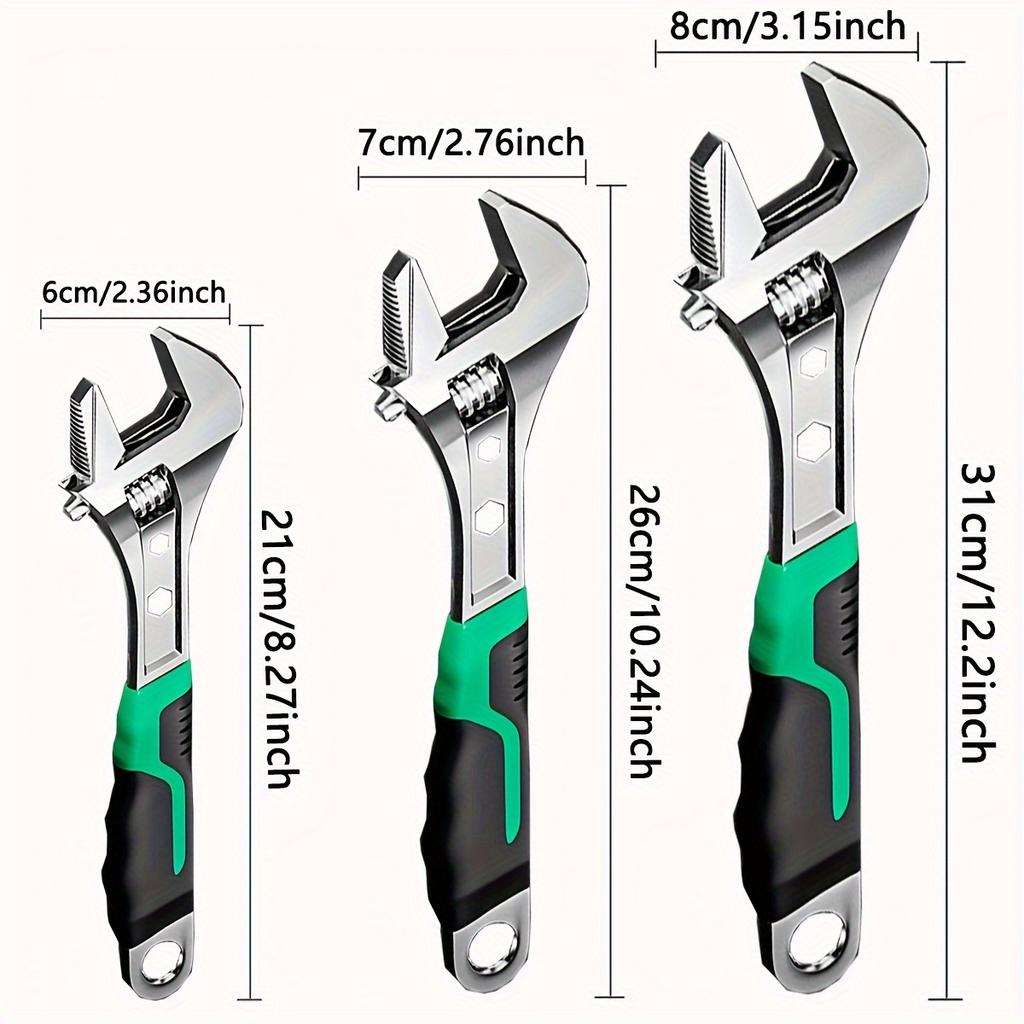 8 Inch 10 Inch 12 Inch Adjustable Wrench, Drop Forged Cr-V Steel, Small Spanner Wrenches Set,Crescent Grip for Greater Leverage