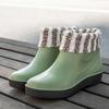 New Women's Short Tube Flat Bottomed Rain Shoes Seasonal Women's Water Shoes Winter Cotton Insulation Outdoor Rain Rubber Shoes