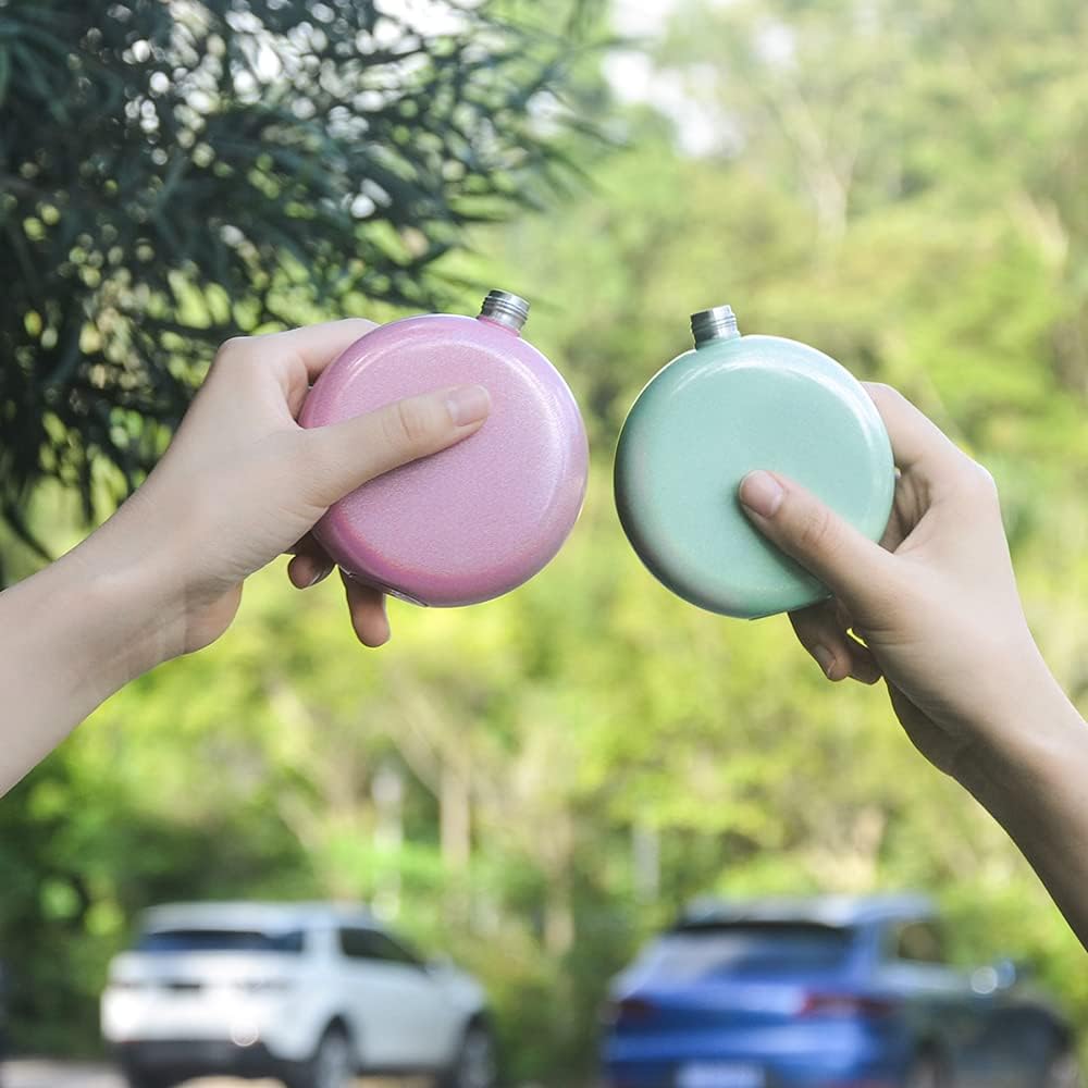 Cute Liquor Flask for Women, Junya 304 Stainless Steel,Pretty Glitter Coating Whiskey Flasks,Shining Rhinestone Cap,Portable Wine Flask for Drink Bar