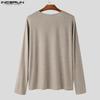 INCERUN Men Round Neck Long Sleeve Solid Color Comfy Thin Tops T-shirts