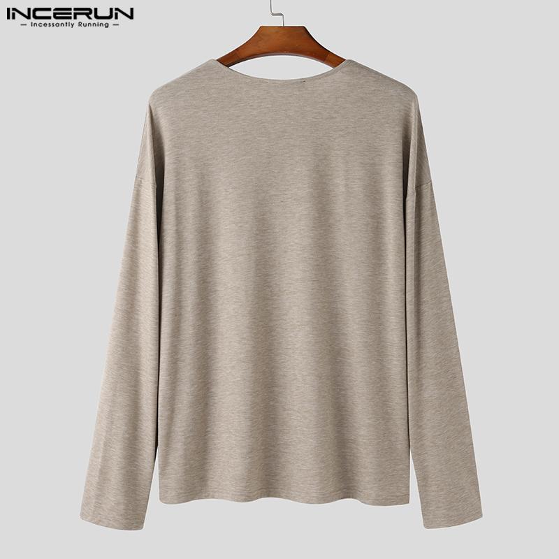 INCERUN Men Round Neck Long Sleeve Solid Color Comfy Thin Tops T-shirts