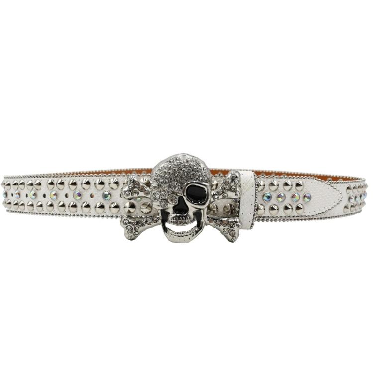 Popular Skull Buckle Belt for Adult Rhinestones Rivet Belt All Matching Blingbling Western Belt for Daily and Club