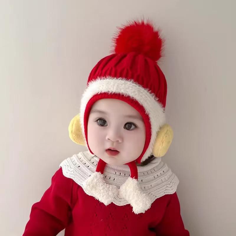 Infant Cute Warm Knitted Hat with Ear Protection for Boys & Girls - Ideal for Autumn & Winter.