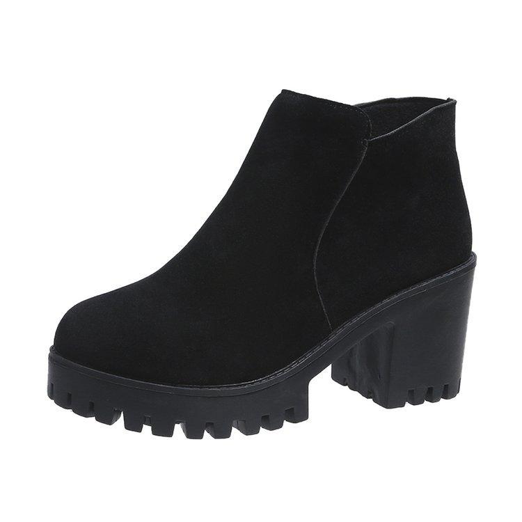 Короткие сапоги на грубом каблуке для женщин с круглым носком, молнией сбоку, толстой подошвой, высокие каблуки для женщин, ботинки Martin