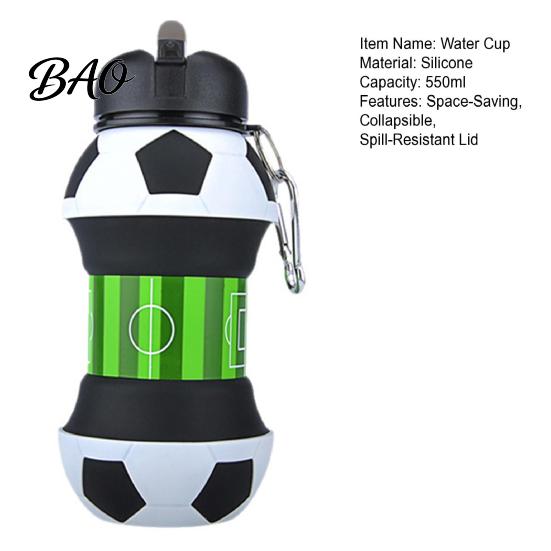 Gym Water Cup Collapsible Silicone Ball Bottle, 550ml Foldable Football Bottle with Durable Sports Climbing Buckle, Leak Proof Spill Resistant Outdoor