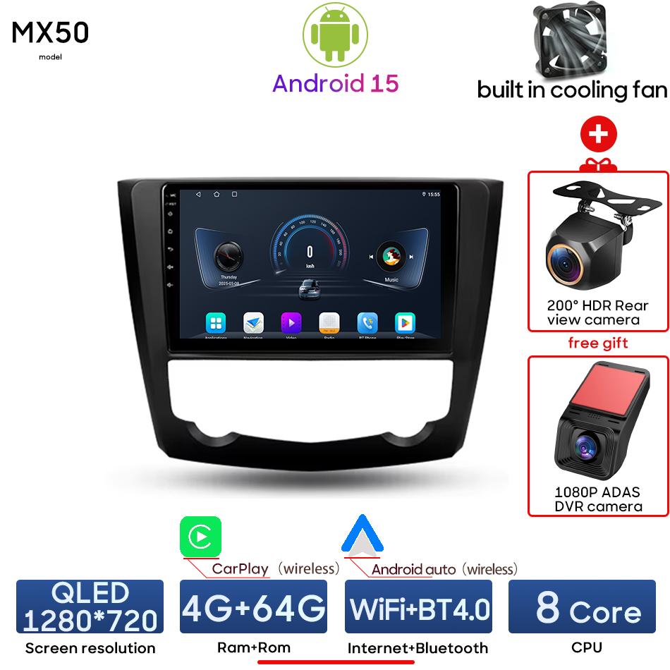 Автомагнитола Android 16 для Renault Kadjar 2015 - 2019 GPS-навигация Видеомедиаплеер 2DIN Стерео WiFi+4G Поддержка Carplay