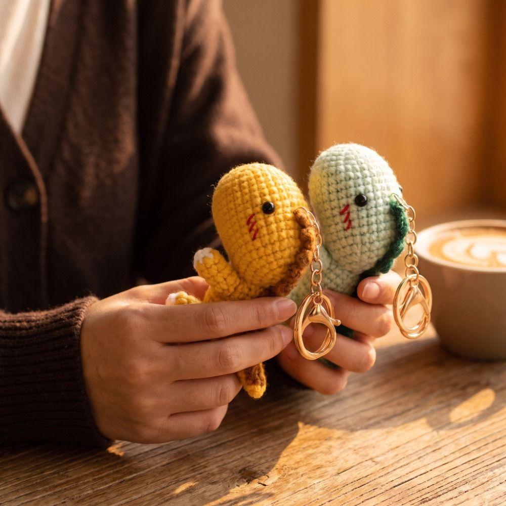 Cartoon Animal Mini Dinosaur Keychain Soft Wool Knitted Pendant Crochet Dinosaur Pendant Backpack