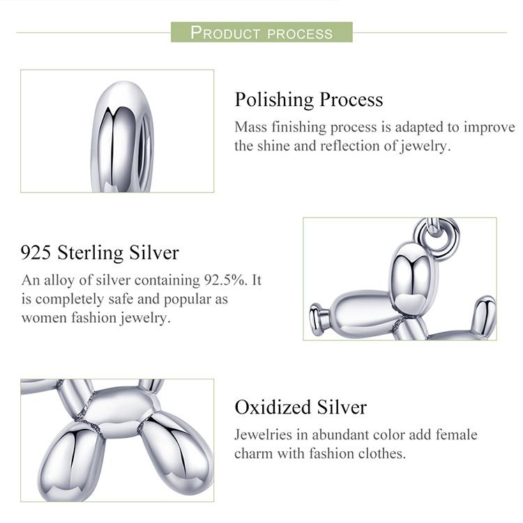 Qings Dog Charm 925 Sterling Silver Balloon Dog Animal Charm Bead for Bracelet and Necklace Women DIY Bracelet