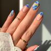 Blue & White Porcelain Oval Nails with Lemon Irregular Lines - 24-Piece Press-on Set