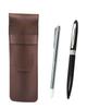 Чехол для карандашей из зернистой коровьей кожи шоколадного цвета, металлический стержень и прочная металлическая вращающаяся шариковая ручка, набор из 2 шт., черный SASTYO-701S-TK23-B-2