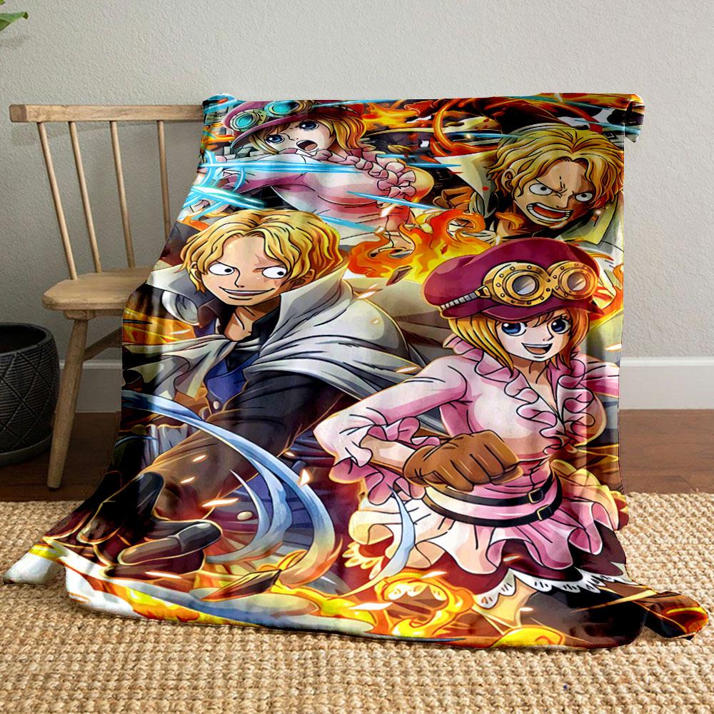 Characters in dynamic poses surrounded by flames and action effects. for all seasons blanket lunch break throw gift
