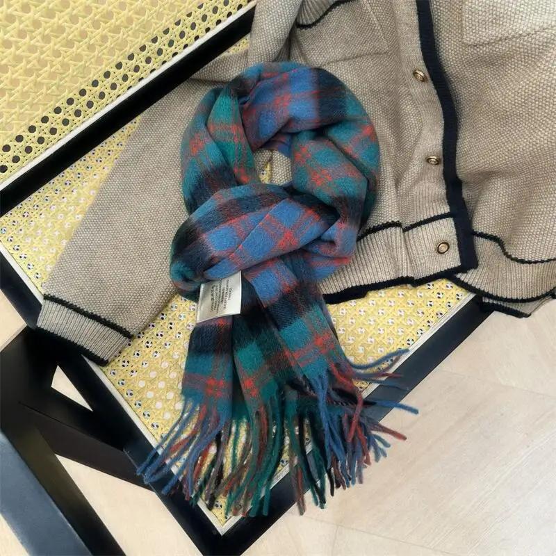 High Quality 100% Wool Scarf Men Female Fashion Classic Soft Cashmere Muffler Women Warm Thermal Shawl Outside Autumn Winter Men