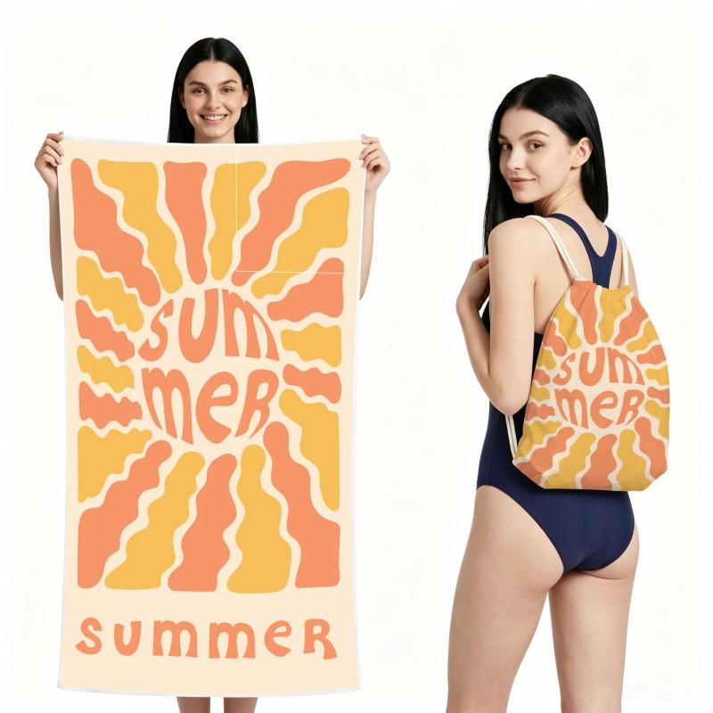 Dual-Sided Microfiber Beach Towel With Cocktail Print Quick-Dry Foldable Pool Spa Travel Outdoor Use Lightweight Absorbent Bath