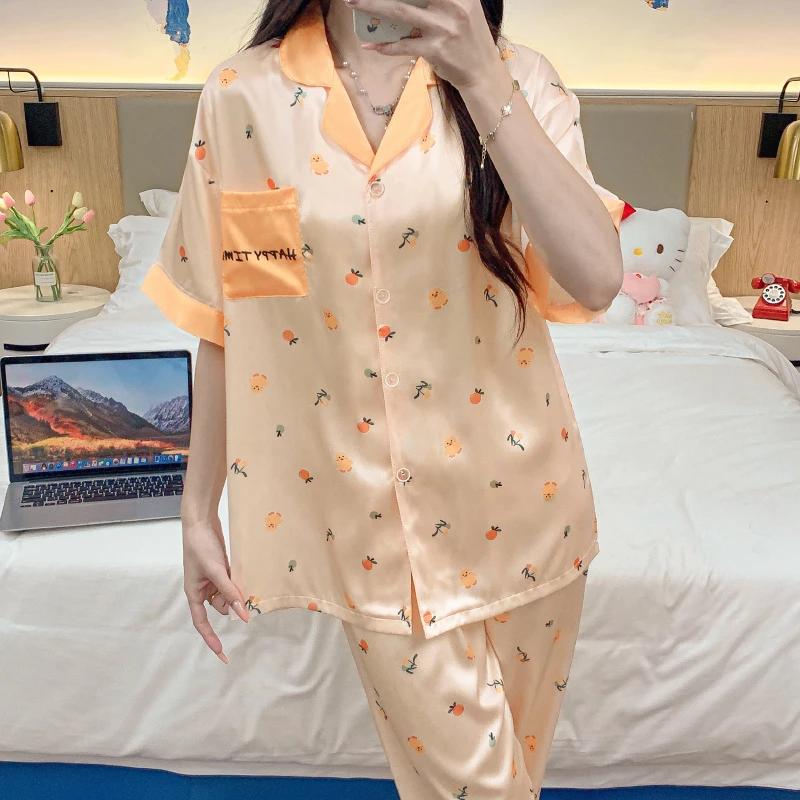 Cute Cartoon Chicks Print Y2k Women Pajamas Korean Ins Little Flower Tomato Sleepwear New Summer Fashion Nightgown