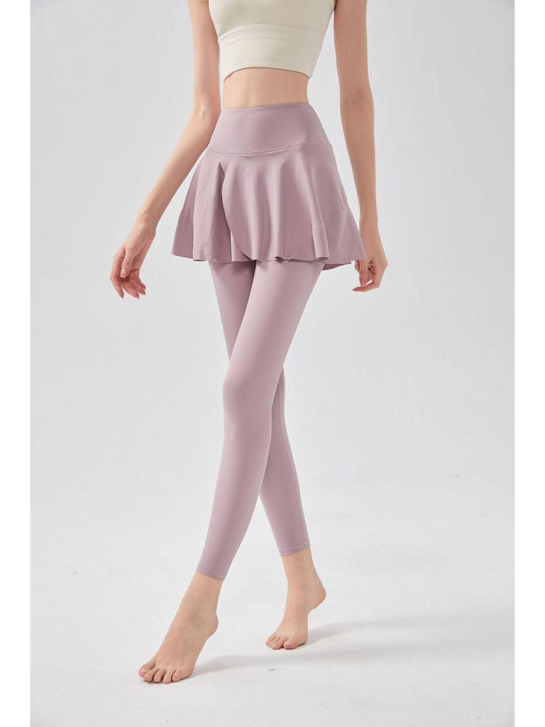 «Женские штаны для йоги телесного цвета с высокой талией и накладной юбкой – спортивная одежда осень/зима»