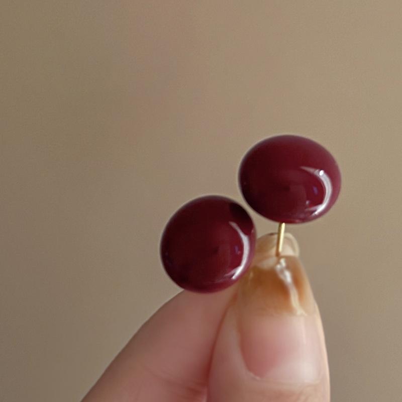 Ankara Red Stud Earrings: Silver Needle Drip Oil, Simple and Versatile Fashion for Women.