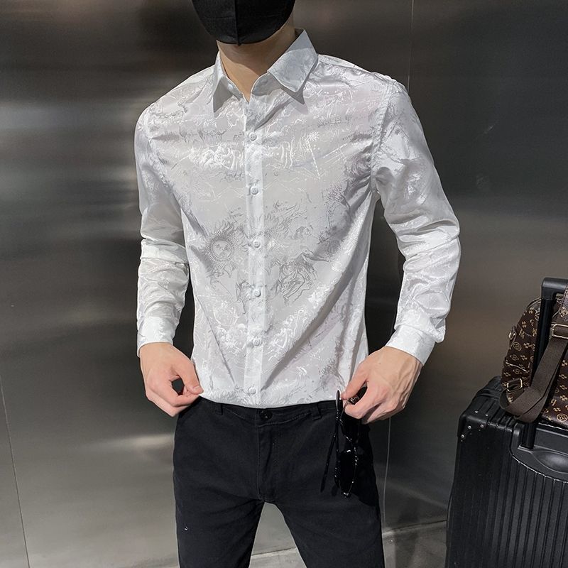 Handsome Solid Straight Turn-down Collar Thin Shirts Fashion Spring Summer Business Casual Printing Button Men's Clothing 2023