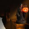 Halloween Pumpkin Light Resin Skeleton Ghost Witch Pumpkin Lantern Gothic Curved Pumpkin Night Light for Home Tabletop Desk Decor
