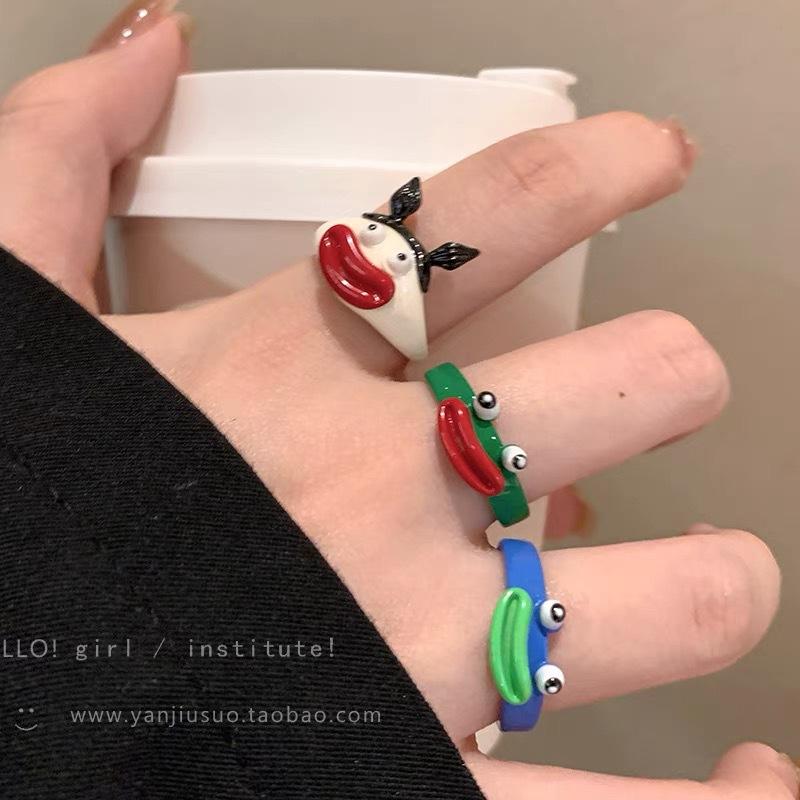 Funny Little Monster Ring Big Eyes Sausage Mouth Index Finger Ring Sweet Cool Cartoon Cute Girlfriend Couple Ring Jewelry